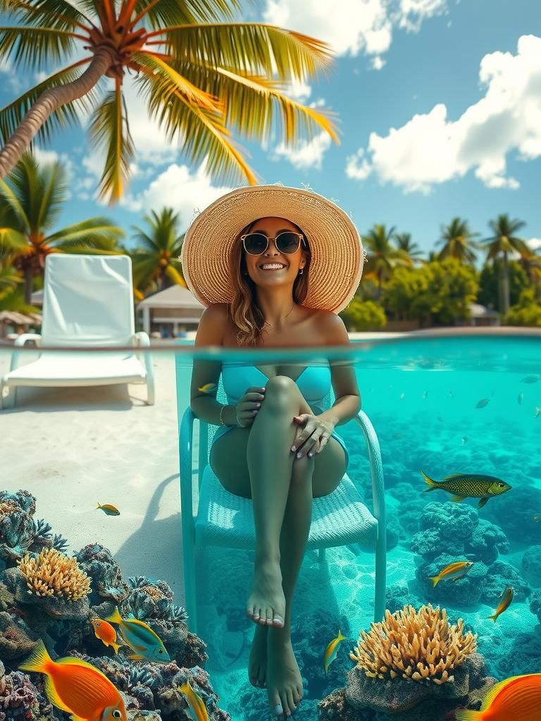 Surreal Beach Scene with Underwater View, Digital Art