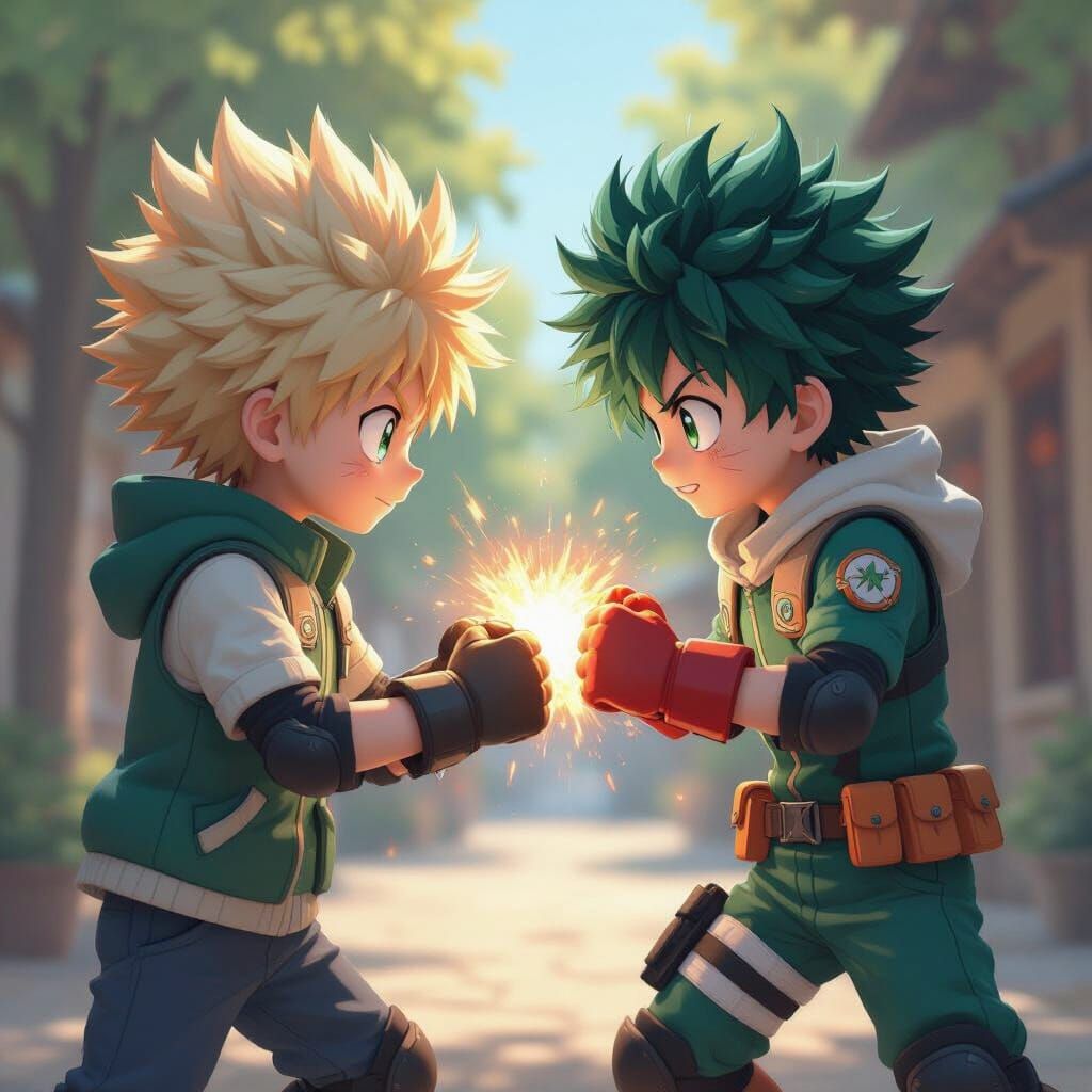 Anime Boys Sparring in Vibrant 3D Style
