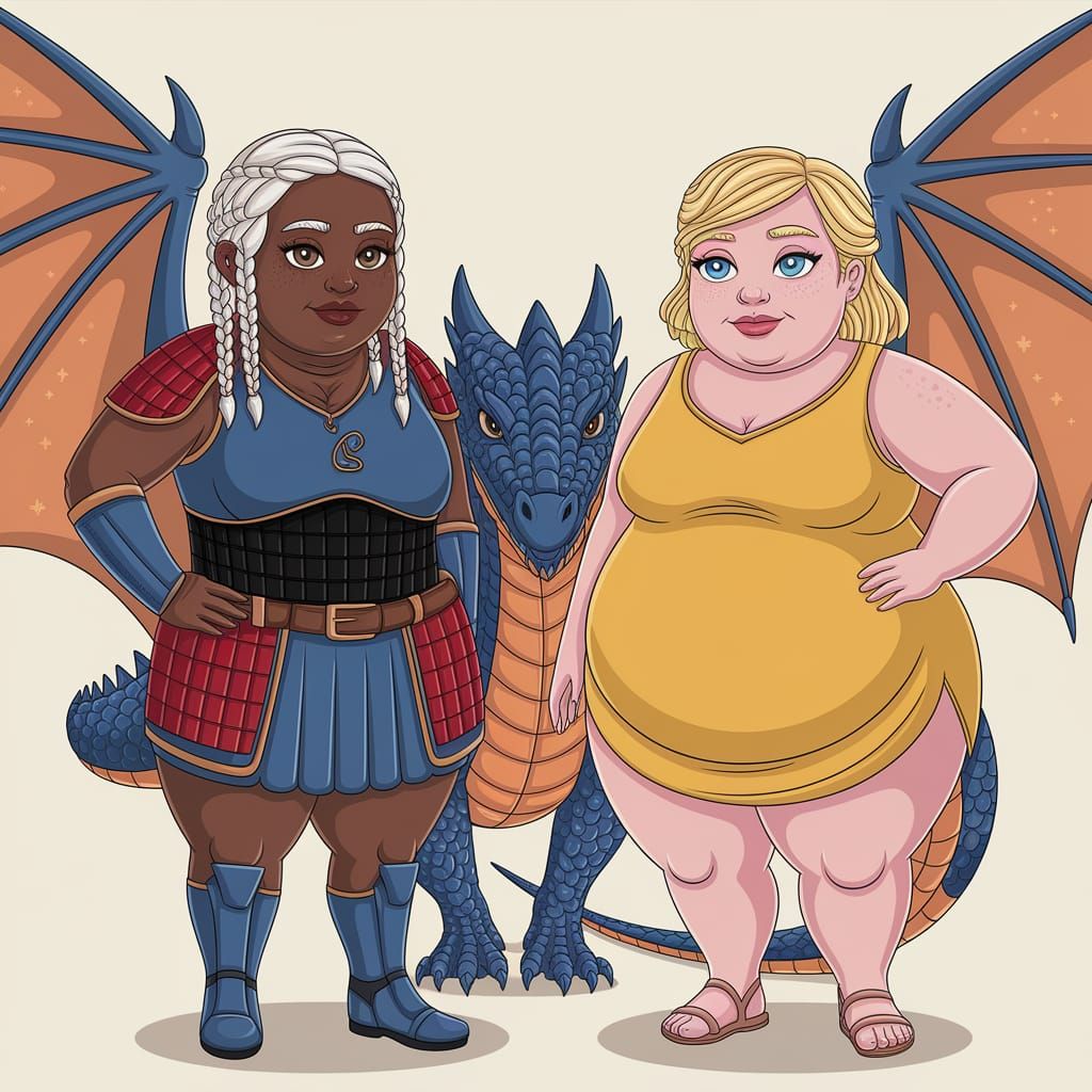 Two Obese Girls Ride a Dragon in Game of Thrones Style