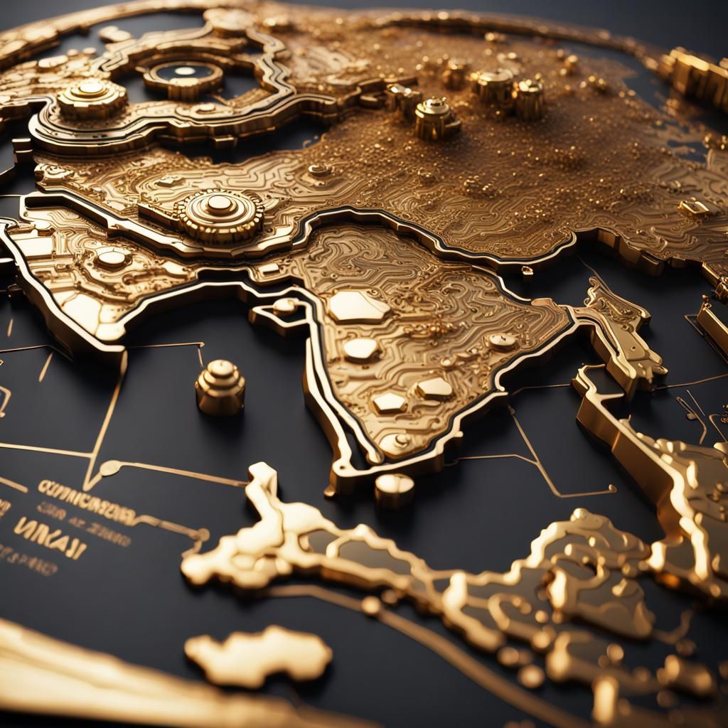 Futuristic World Map Featuring Golden India