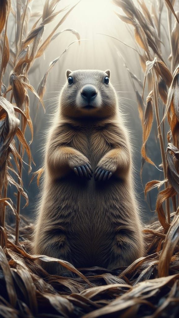 Surreal Groundhog Emerges from Dreamlike Corn Landscape in S...