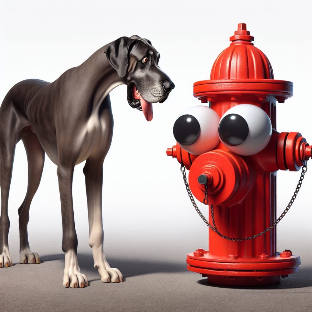 Great Dane and Surprised Fire Hydrant