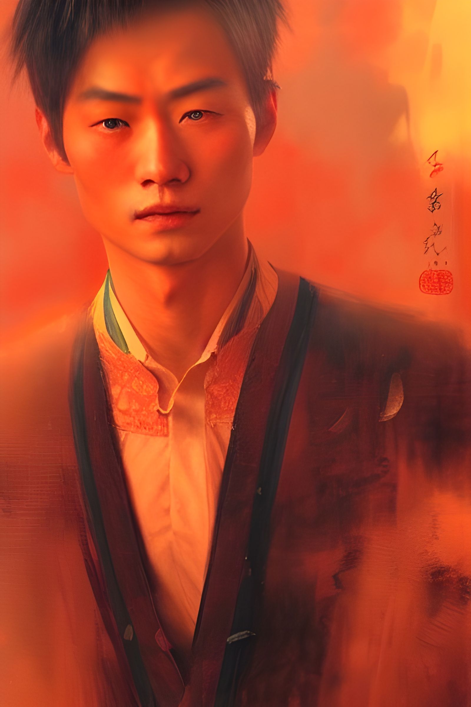 Chinese Man with Red Hair, Oil Painting Style