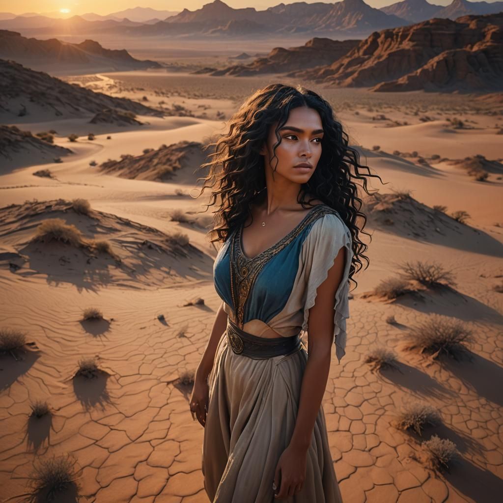 Hyperrealistic Girl in Desert Landscape: Concept Art
