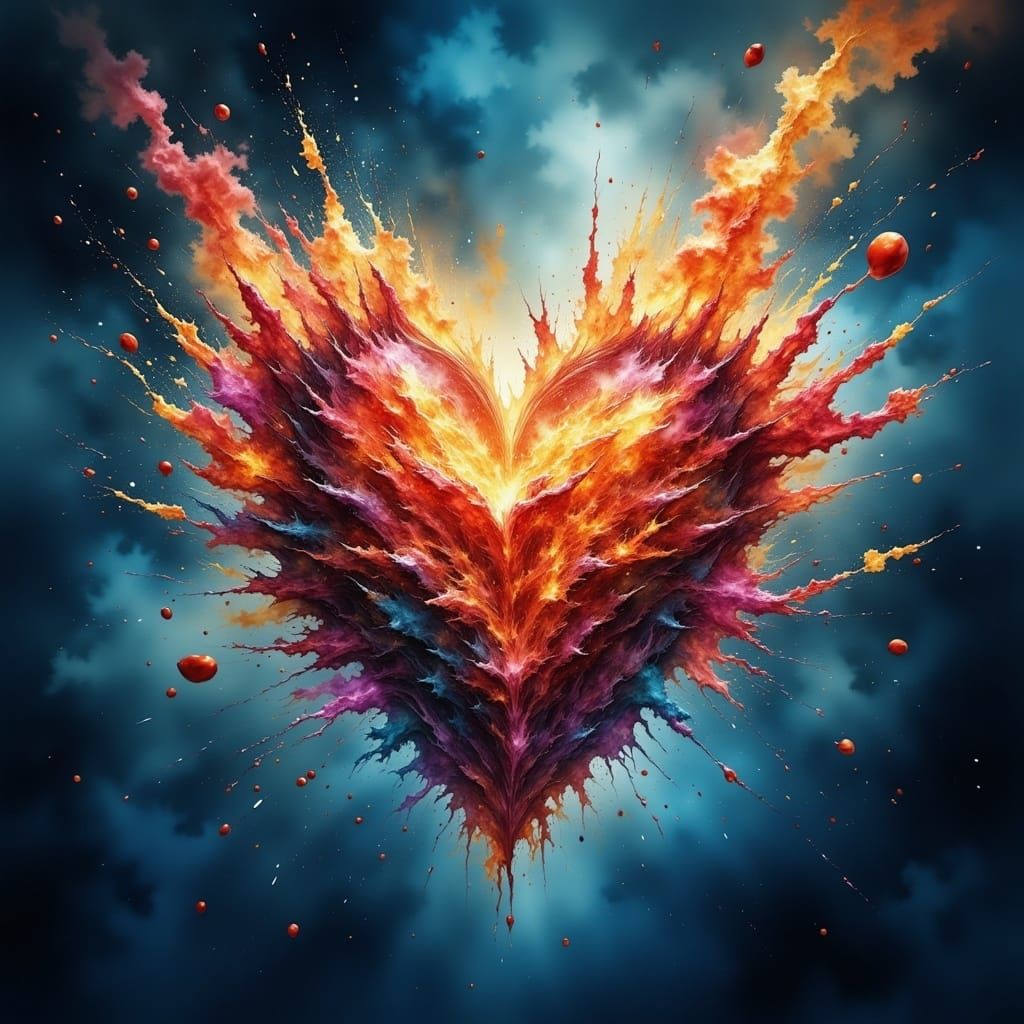 Crystalline Heart Explosion Unleashes Passion in Digital Art