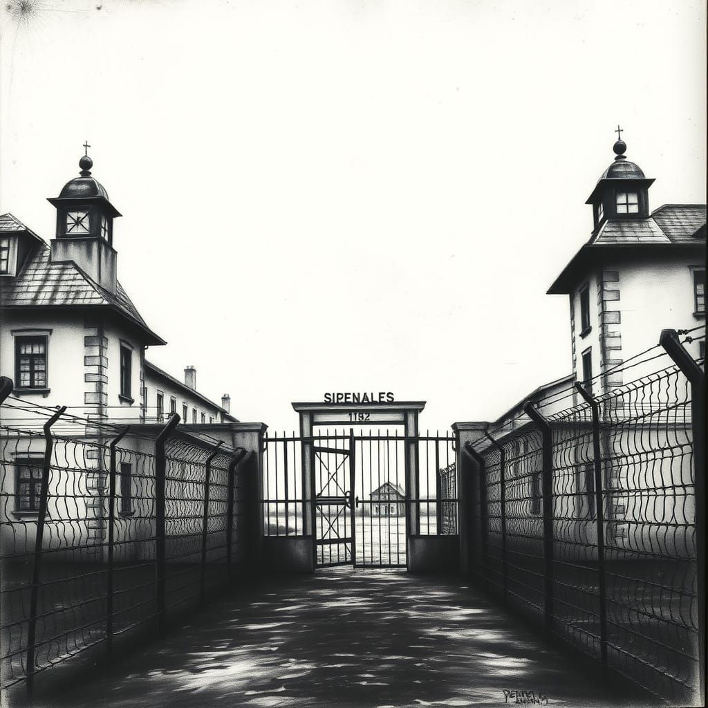 Charcoal Drawing of Buchenwald Concentration Camp Gate