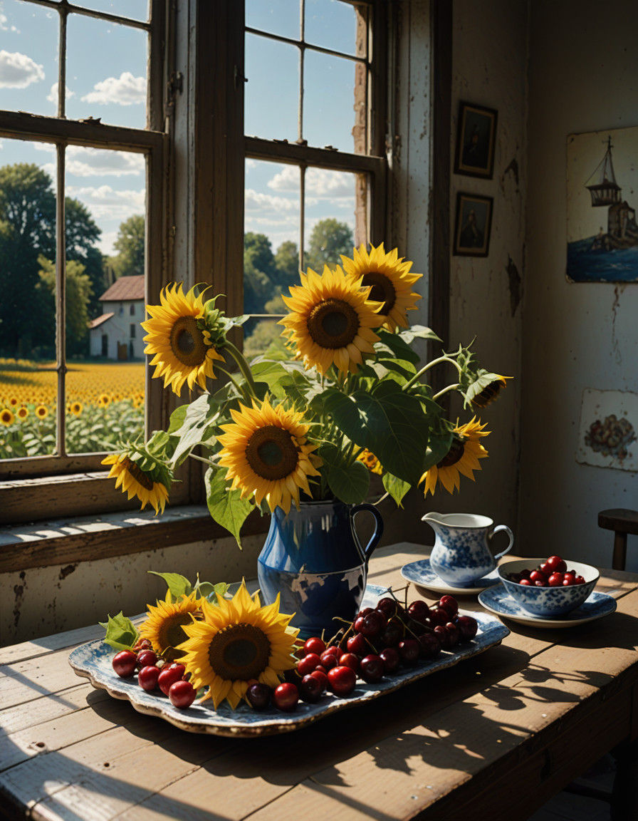 Ukrainian Sunflowers in a Dazzling Copper Bucket, Inspired b...