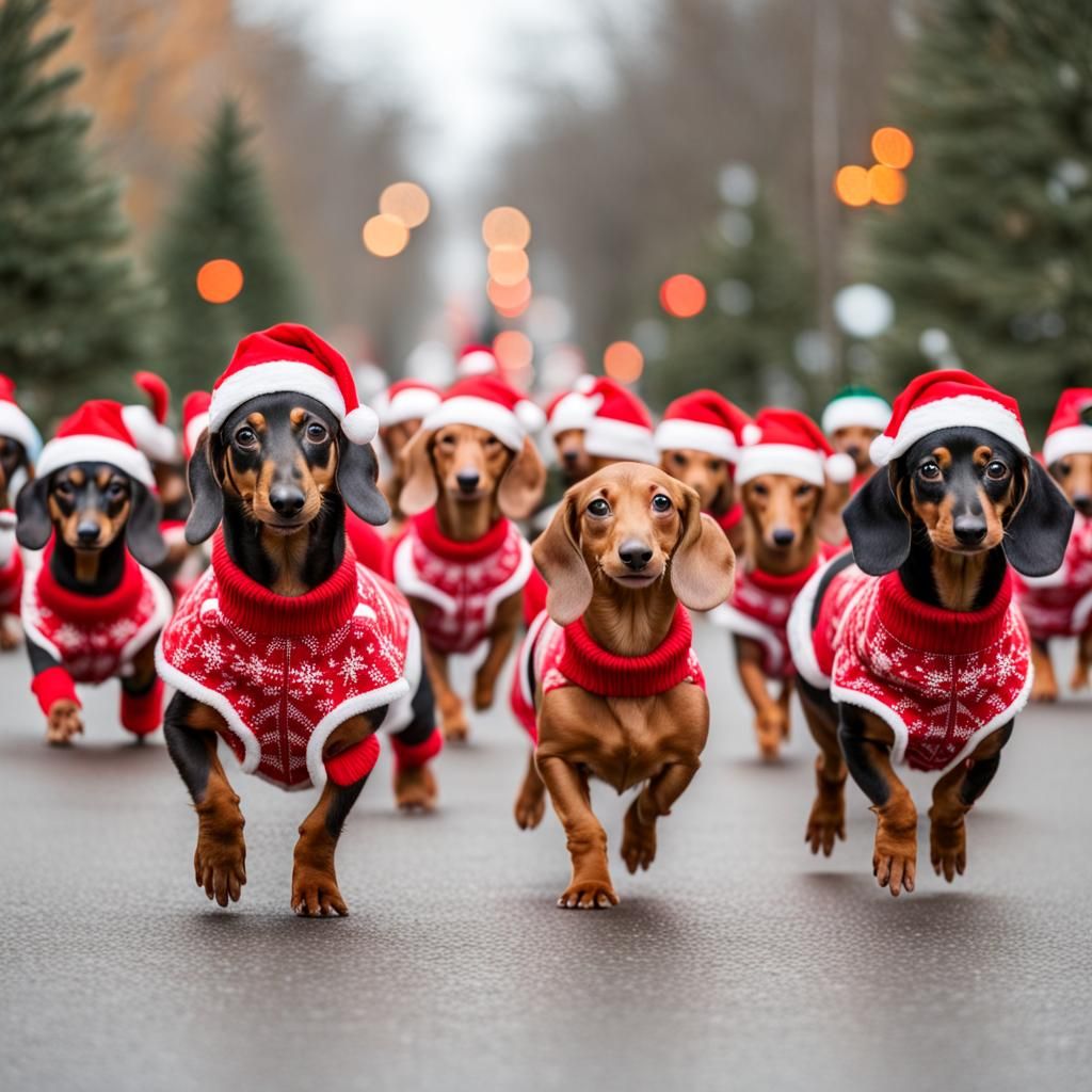 Dachshund Christmas Parade: Miniature Dogs in Festive Attire