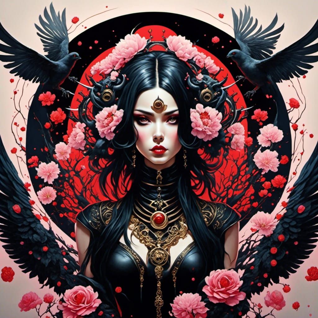 Gothic Anime Warrior Goddess with Tribal Tattoos