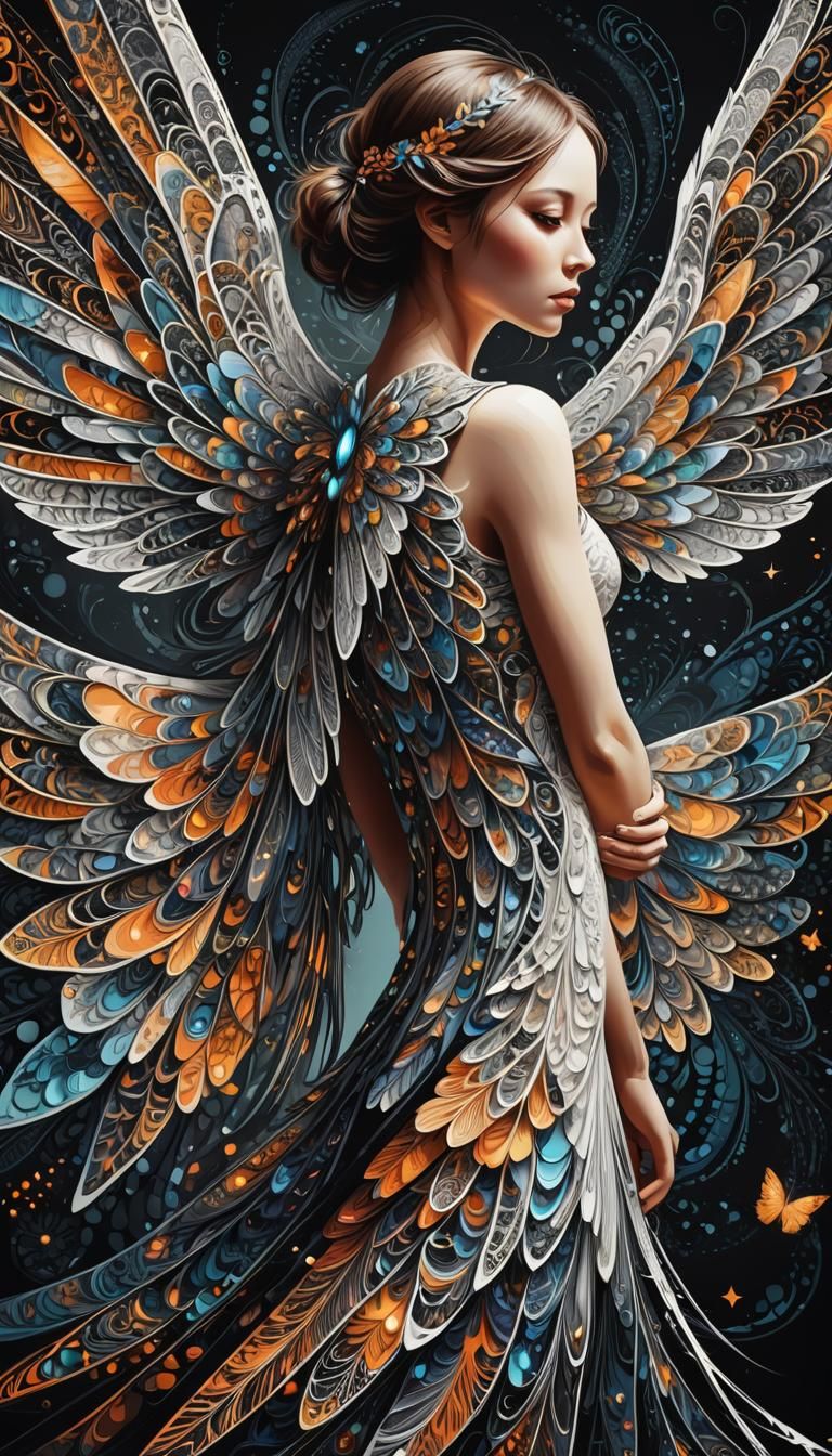 Abstract Vector Art: Winged Woman in Silhouette