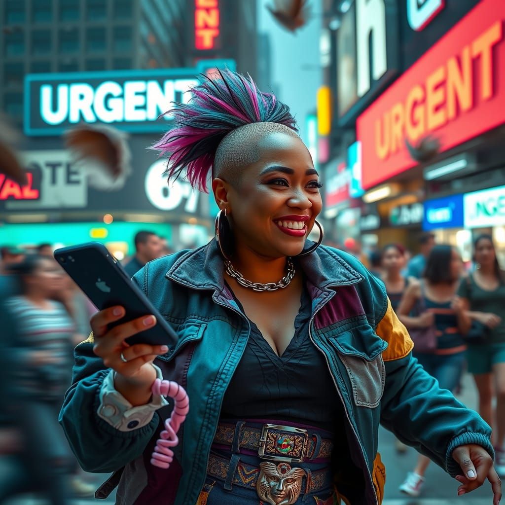 Woman Dancing in Slow Motion Amidst Cyberpunk Chaos