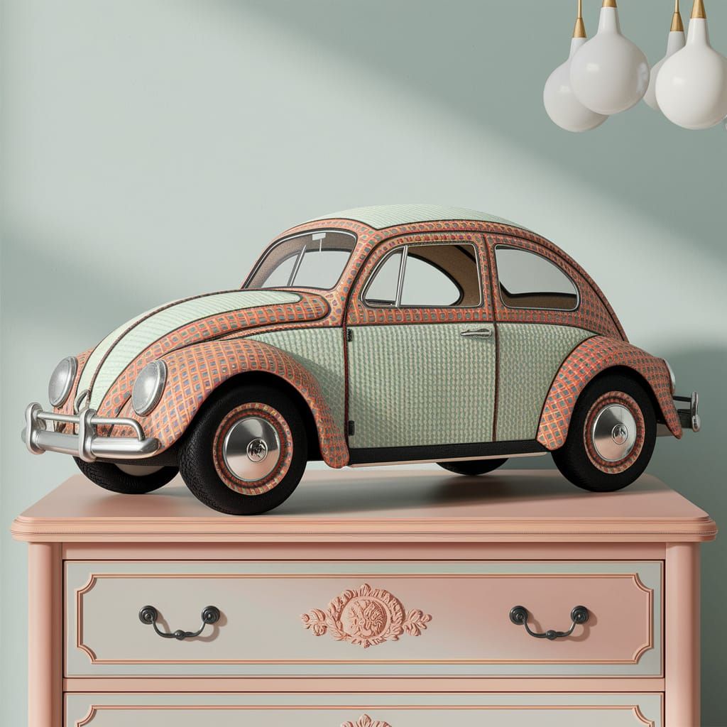 VW Beetle Plush Toy on Chest of Drawers