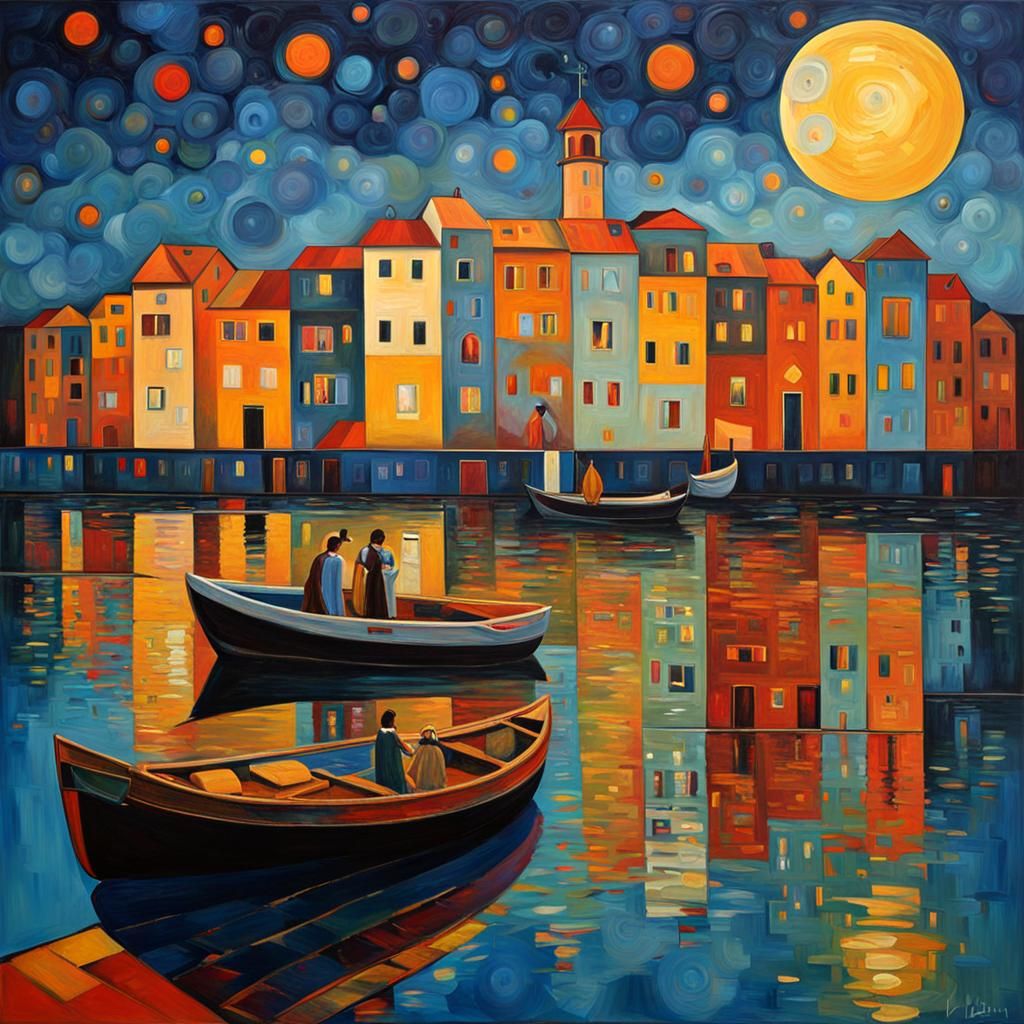 Blind Girl Guides Through Art Deco Cityscape