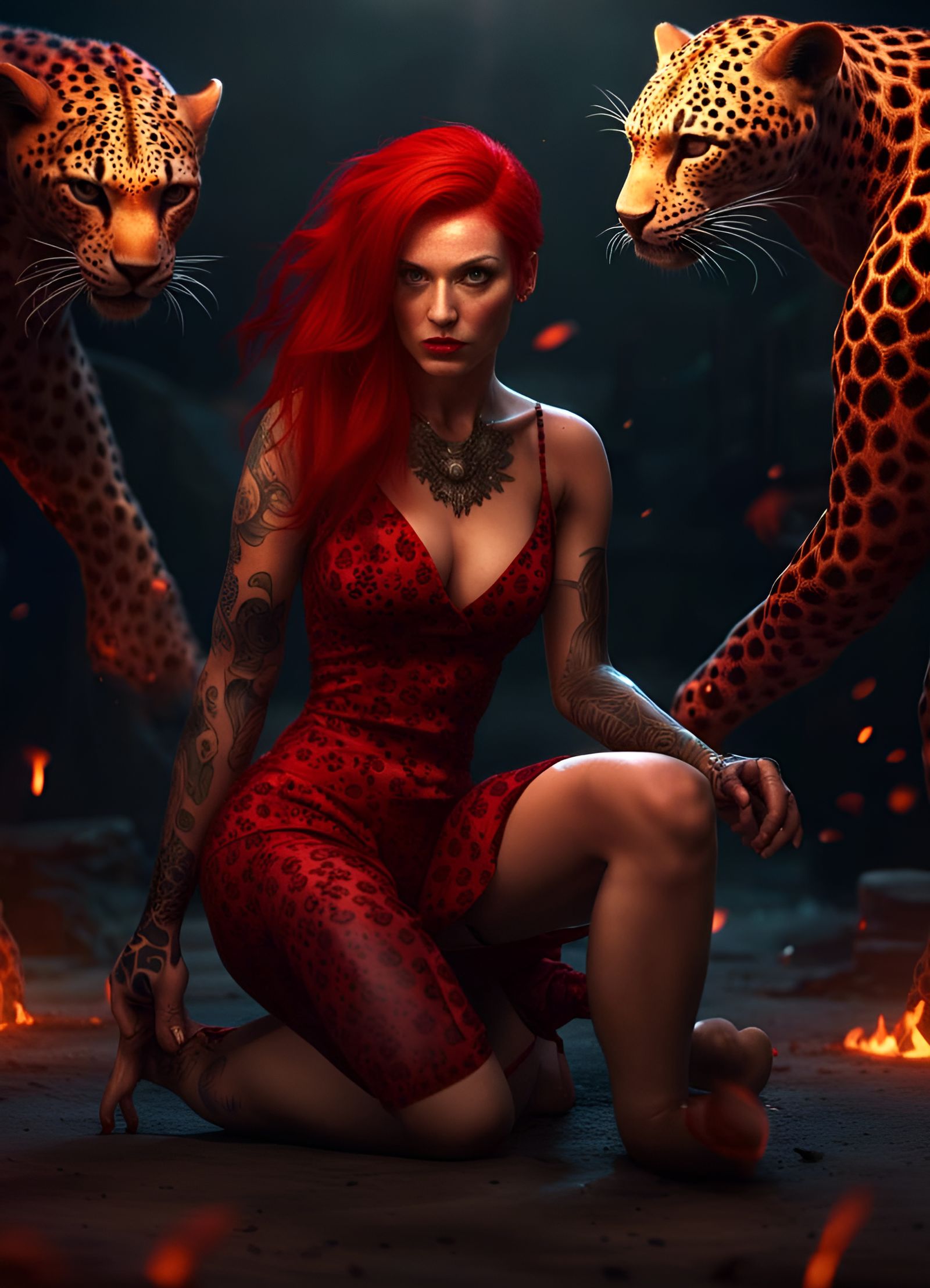 Tattooed Woman Enters Hell: Dark Fantasy Art