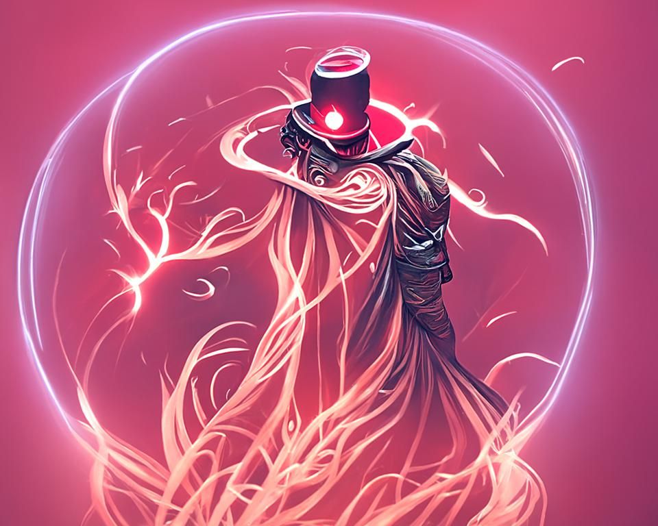 Magician Guarded by Red Energy in Digital Art