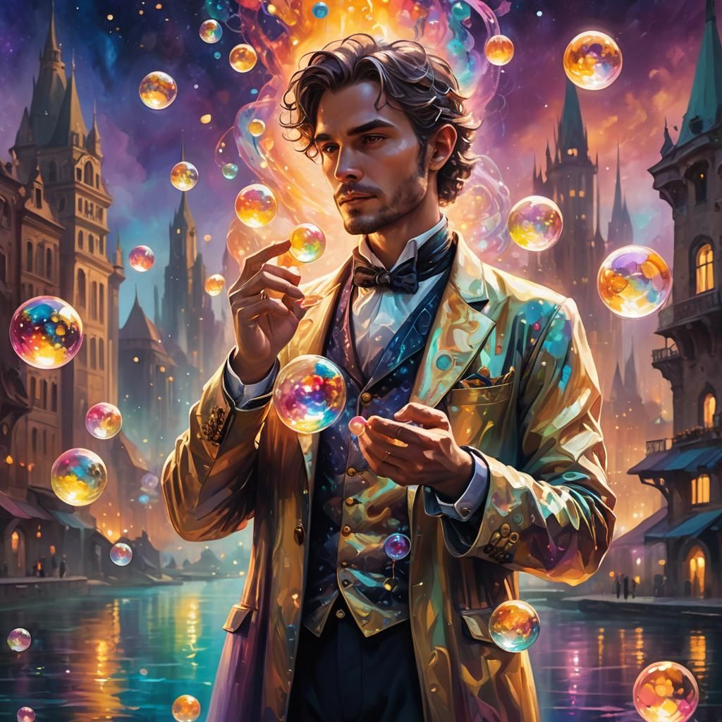 Dreamlike Fantasy Art: Man with Luminescent Orbs