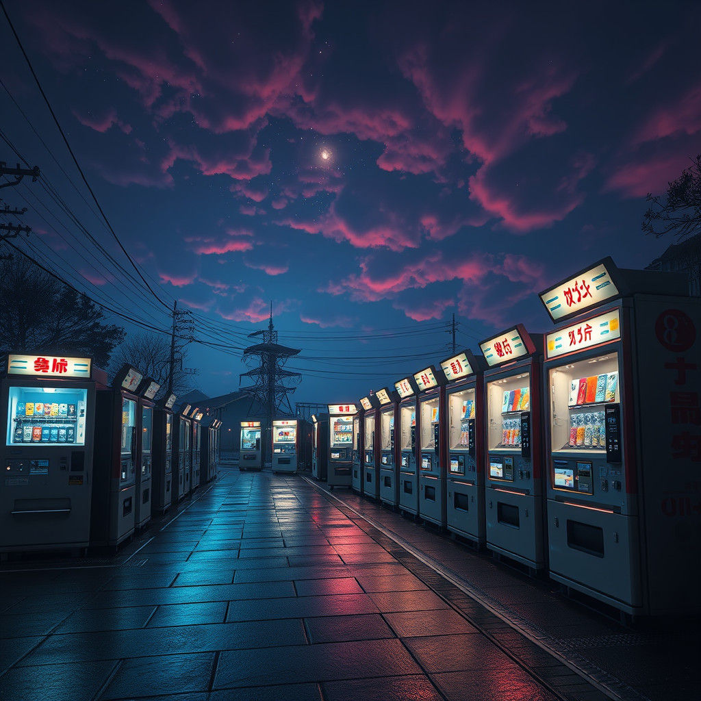Ethereal Vending Machines in Japan at Night