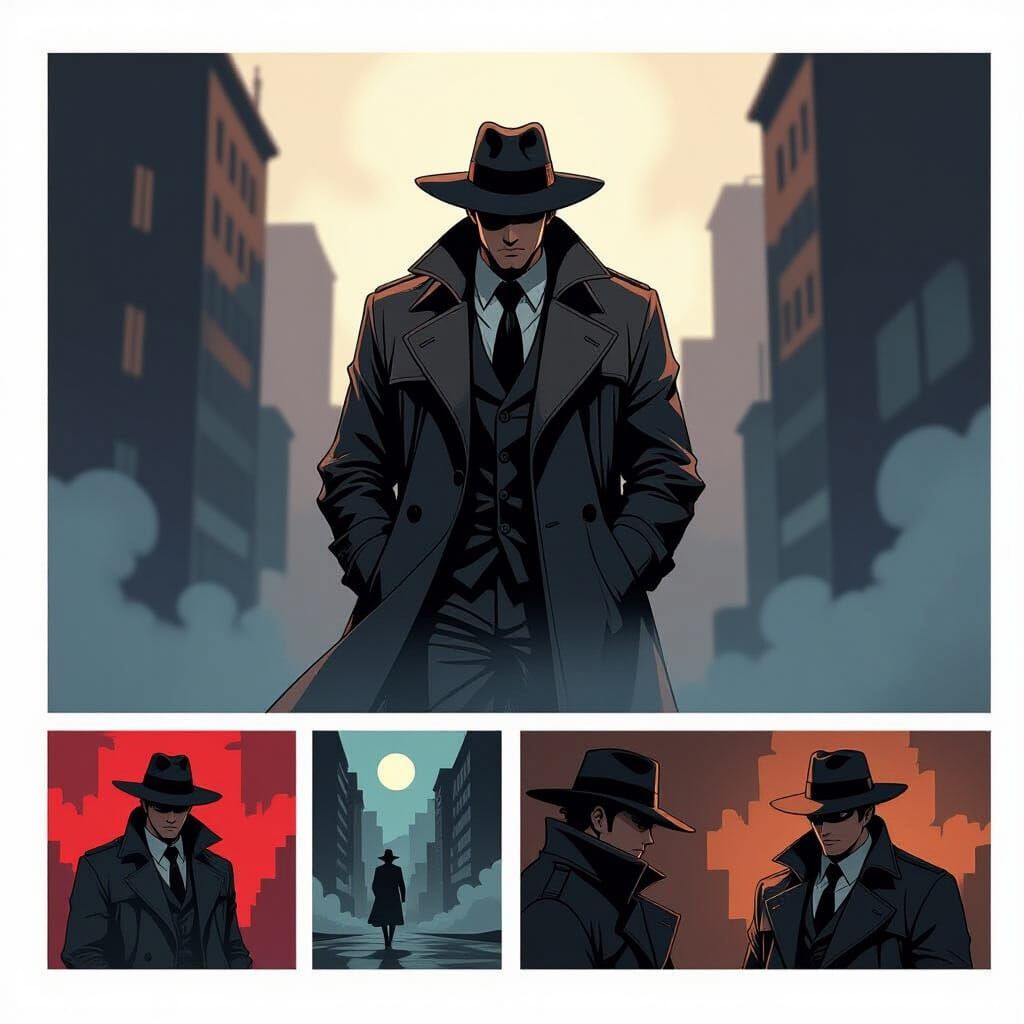 Hardboiled Detective Manga Panel in Noir Atmosphere