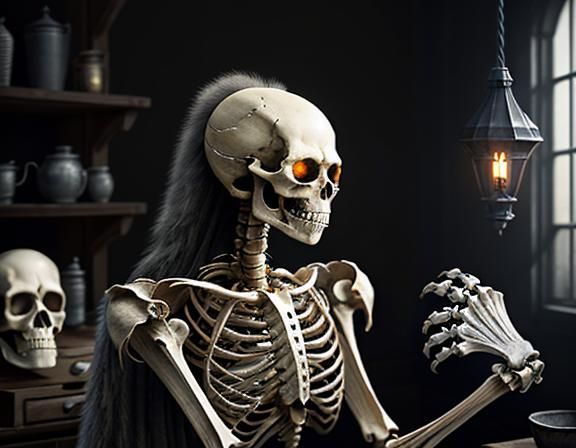 Furry Skeleton Bone Cleaning: Dark Fantasy Concept Art