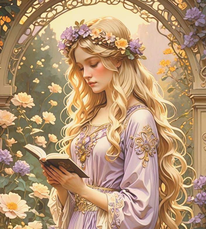 Art Nouveau Woman Reading in a Garden