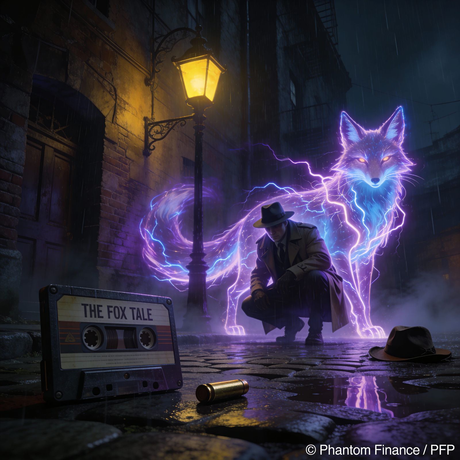 Detective Noir Meets Ghost Fox in Dark Fantasy Alley