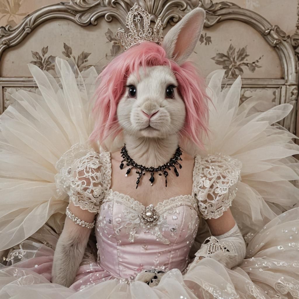Punky Rabbit in Lace Tutu: Oil Painting