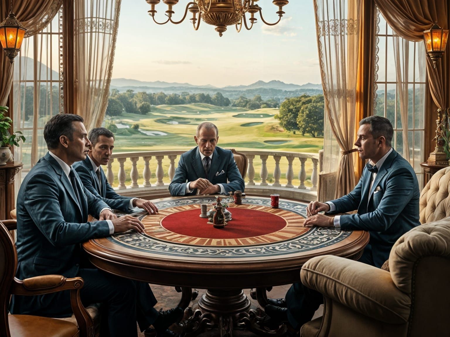 Poker Night in a Luxurious Living Room