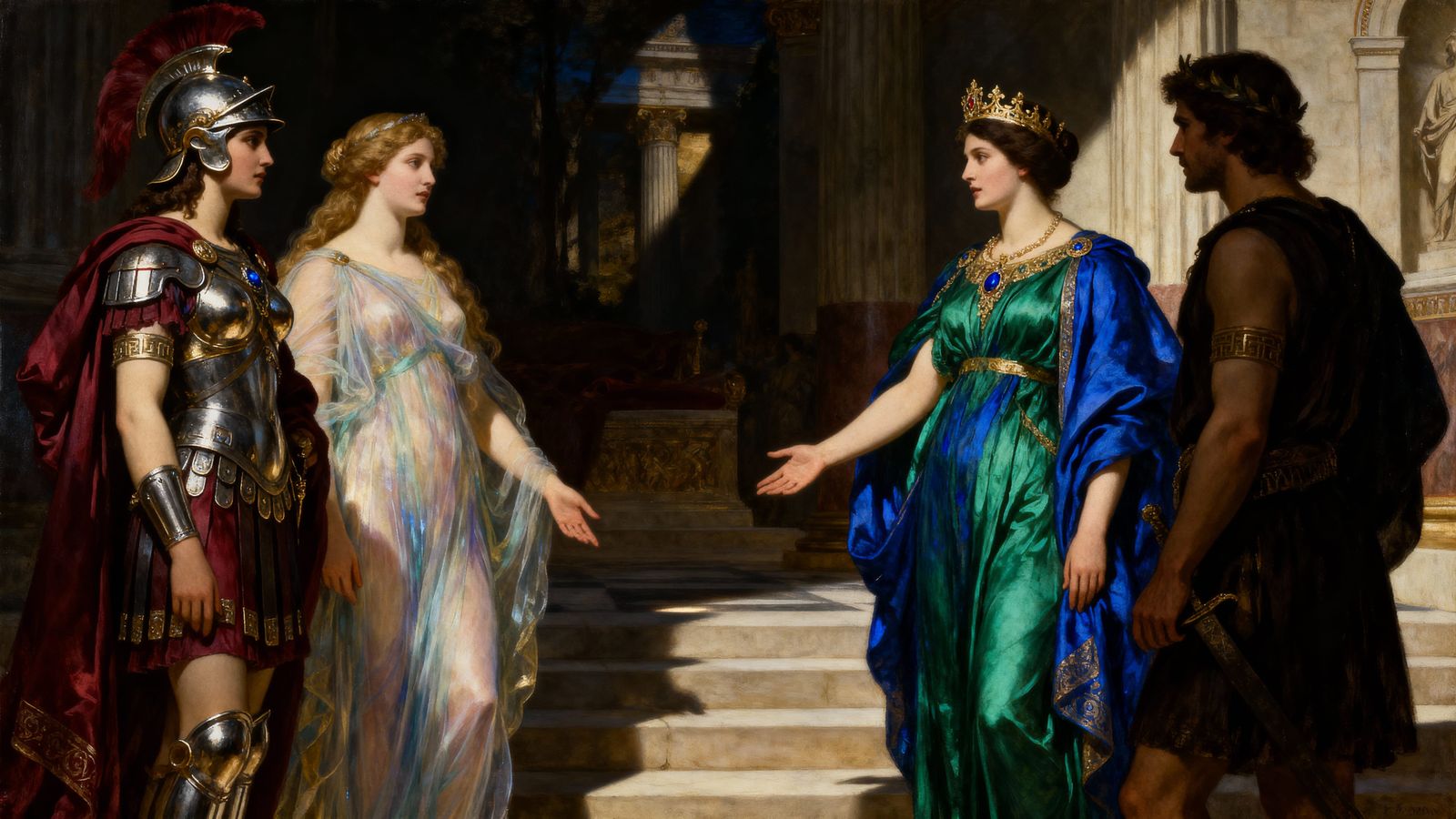 Goddesses Debate Beauty Before Paris in Dramatic Scene