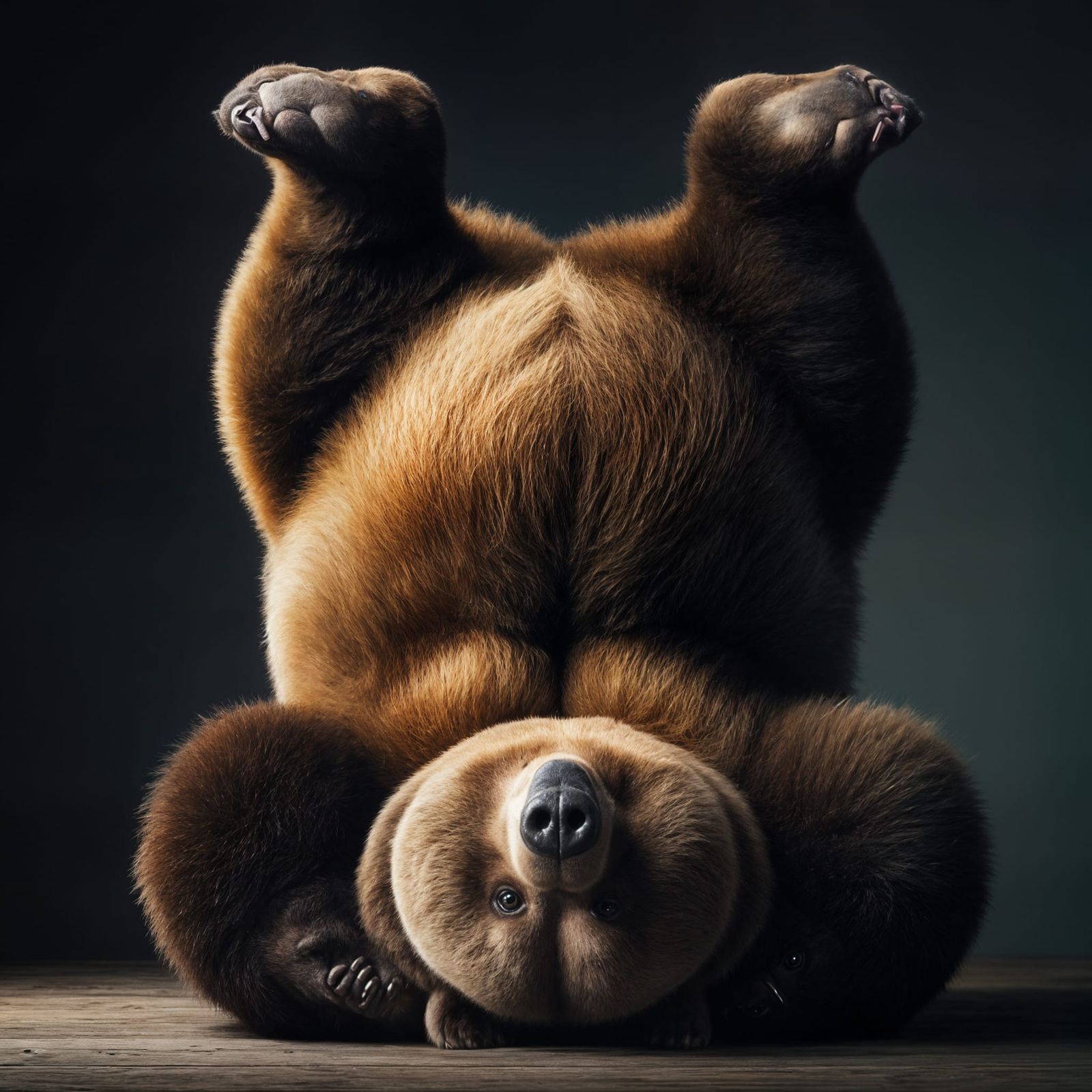 Upside-Down Kodiak Bear Handstand with Questioning Look
