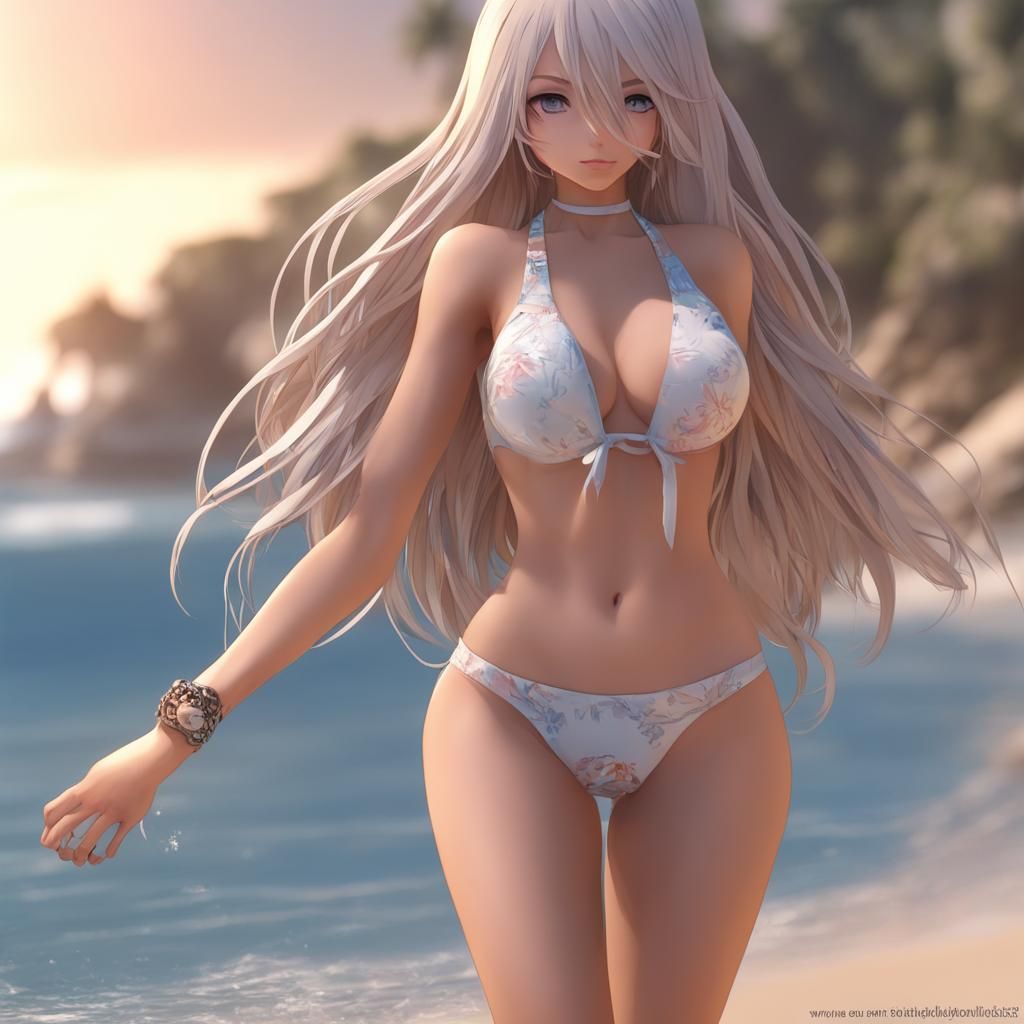 3D Anime Girls in Bikinis on the Beach
