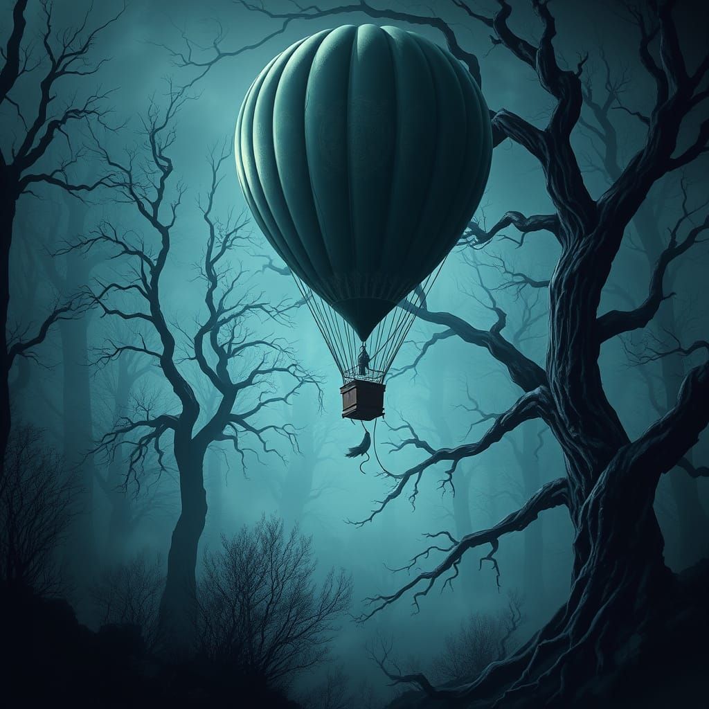 Haunted Forest: Lone Balloon in Dark Fantasy Style