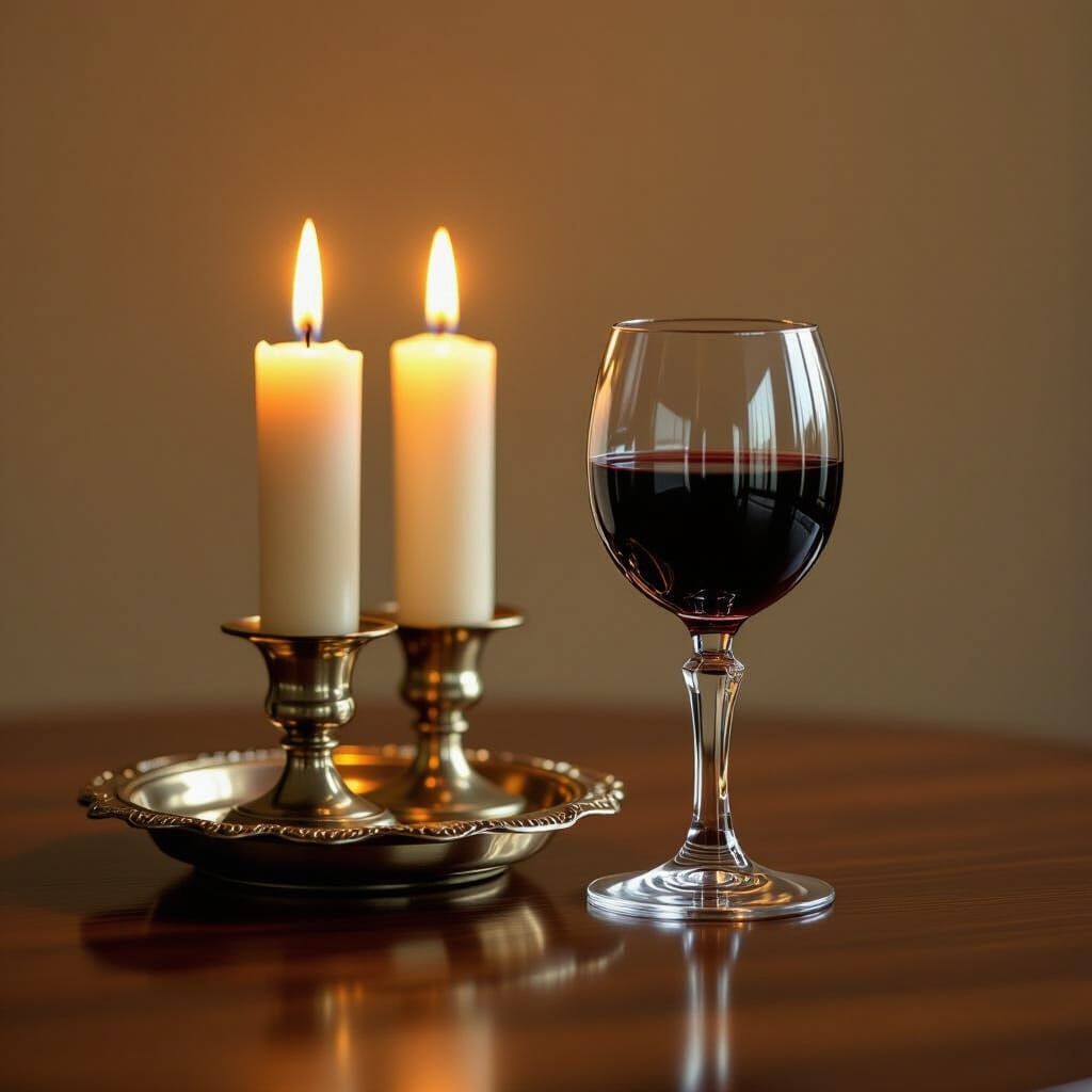 Shabbat Candles and Wine Glass Glow