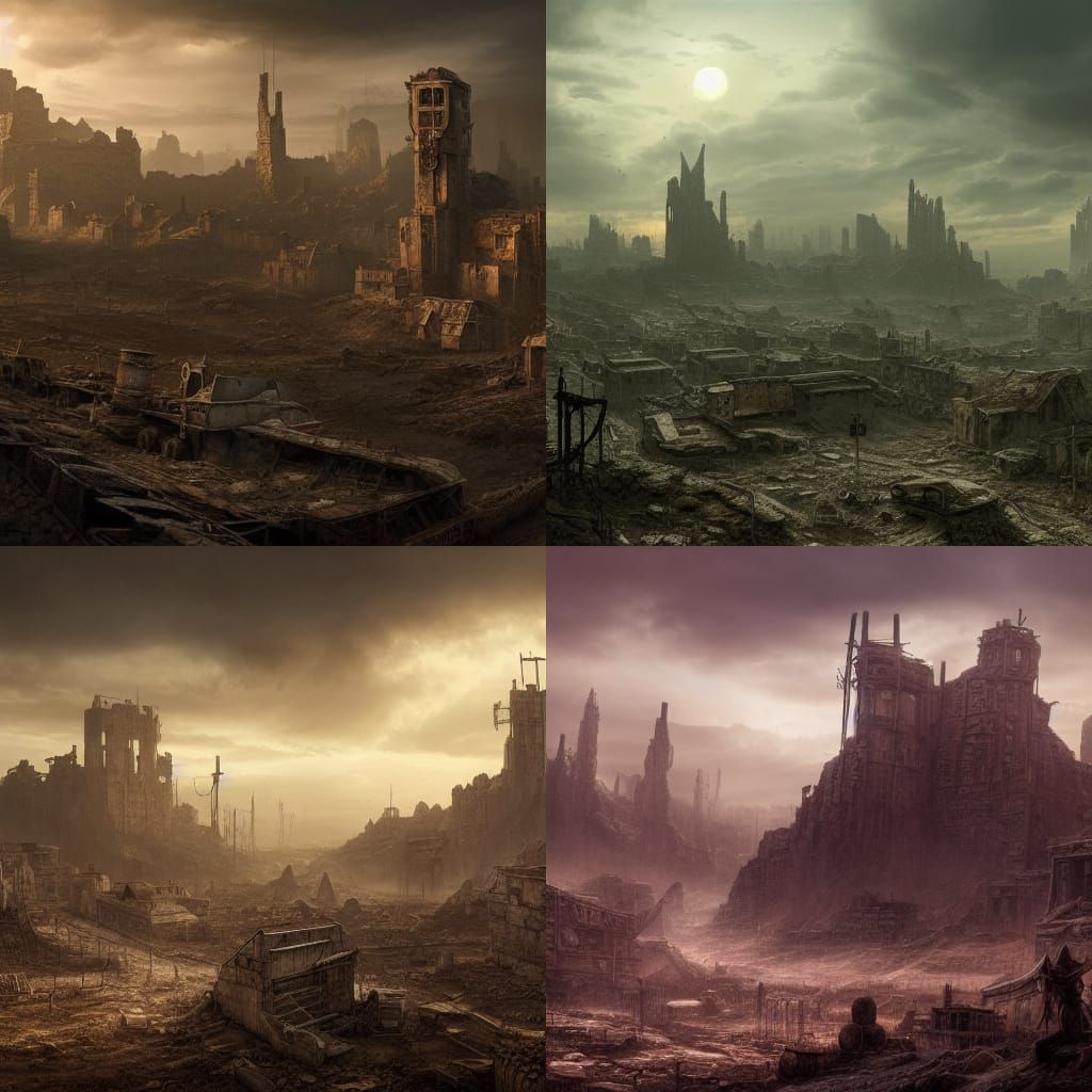 Post-Apocalyptic Medieval Town Landscape in Digital Art