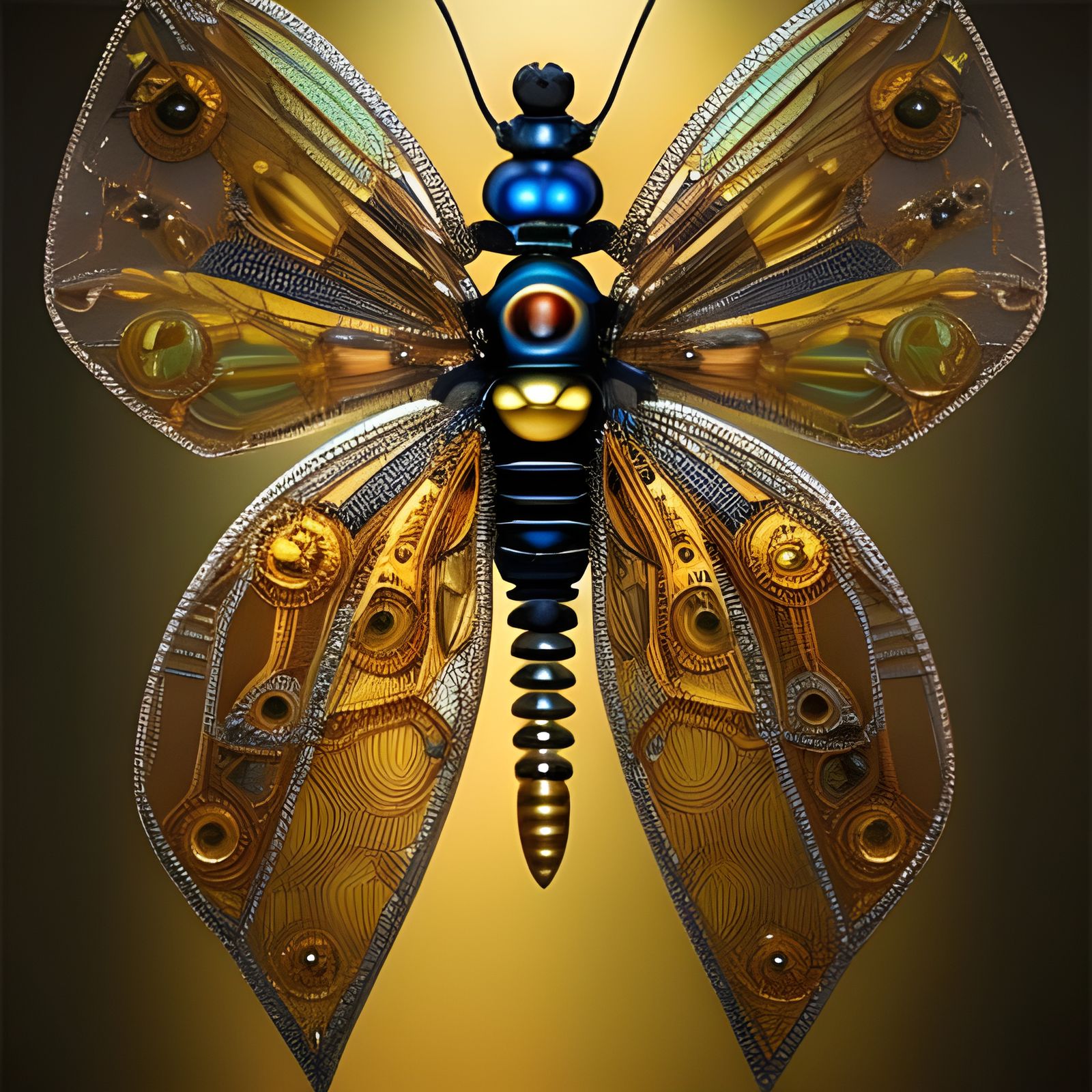 Golden Cyberpunk Bee Robot in 3D
