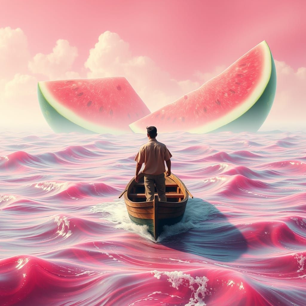 Surreal Oceanic Dreamscape in Vibrant Watermelon Hues