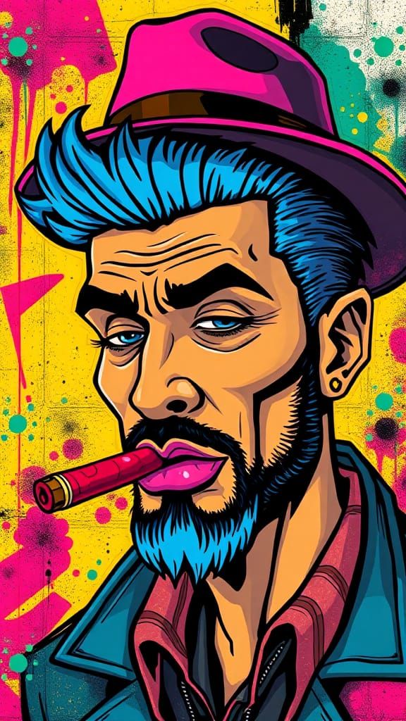 Cartoon Man with Mohican in Pop Art Style