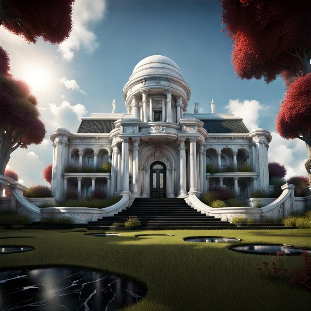 Sci-Fi Gothic-Grecian Manor with Marble Steps