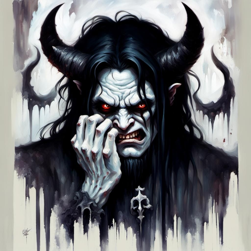 Crying Gothic Devil in Comic Art Style