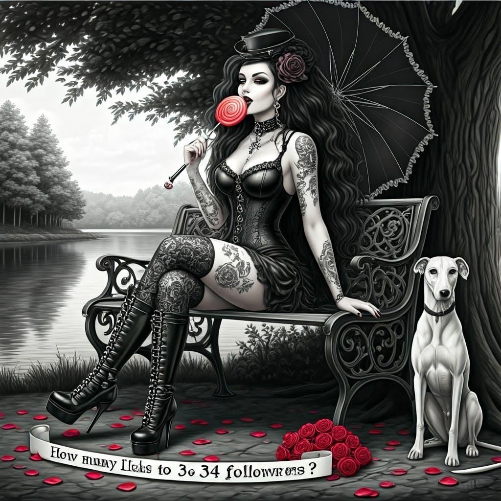 Gothic Woman with Lollipop: 3D Black Ink Drawing