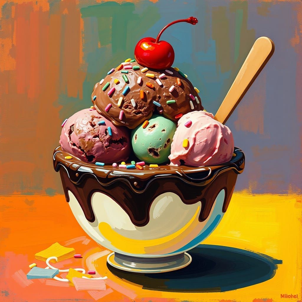 Vibrant Chocolate Ice Cream Bowl in Whimsical Style
