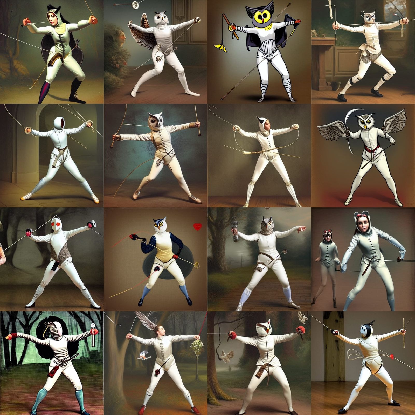 Owl Women Fencing in Romantic Style