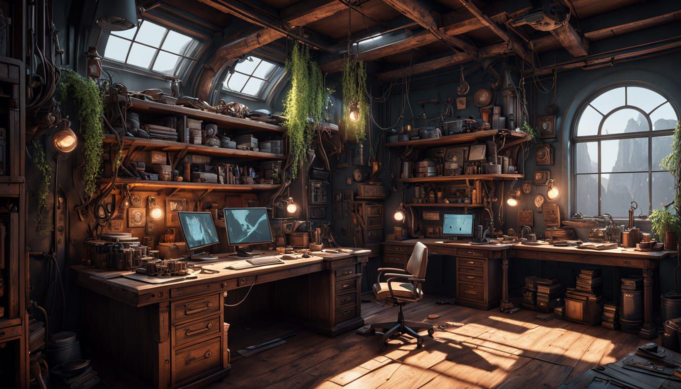 Epic Underground Laboratory Office in Cyberpunk Style