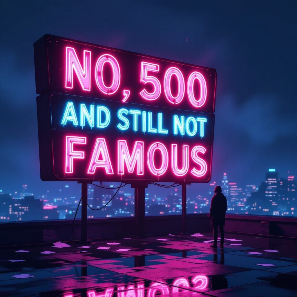 Neon Sign on Rooftop in Hyperrealistic Digital Art