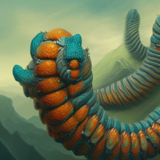 Fantastical Recursive Caterpillar in Detailed Matte Painting