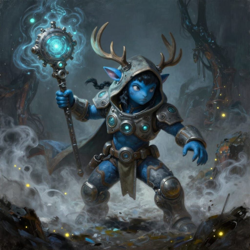 Futuristic Firbolg Druid in Dark Fantasy World