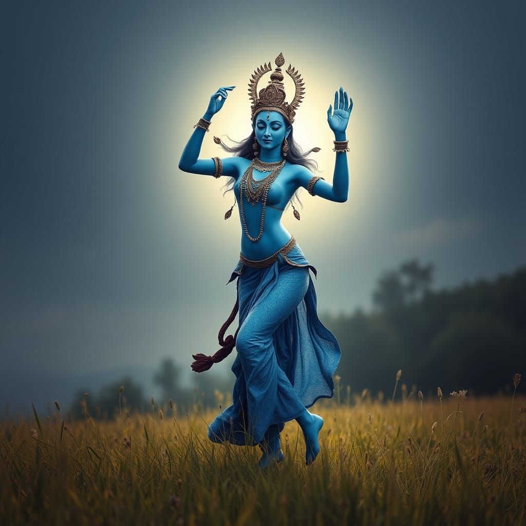 Blue Tara Dances on a Vibrant Meadow in Stunning Photorealis...