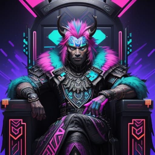 Cyberpunk Beast Warrior in Neon Futurism Style