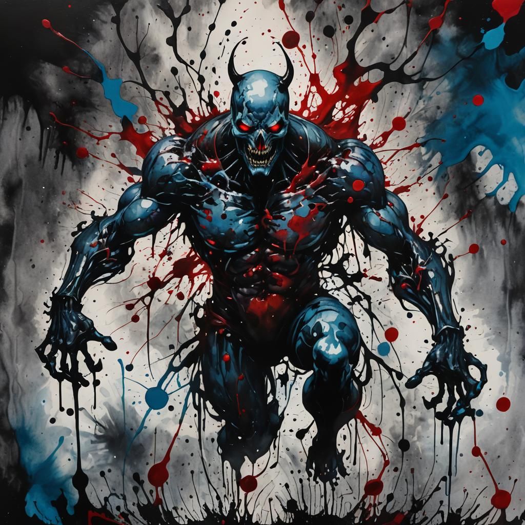 Eerie Creature Emerges from Rorschach Test in Ink Splatter A...