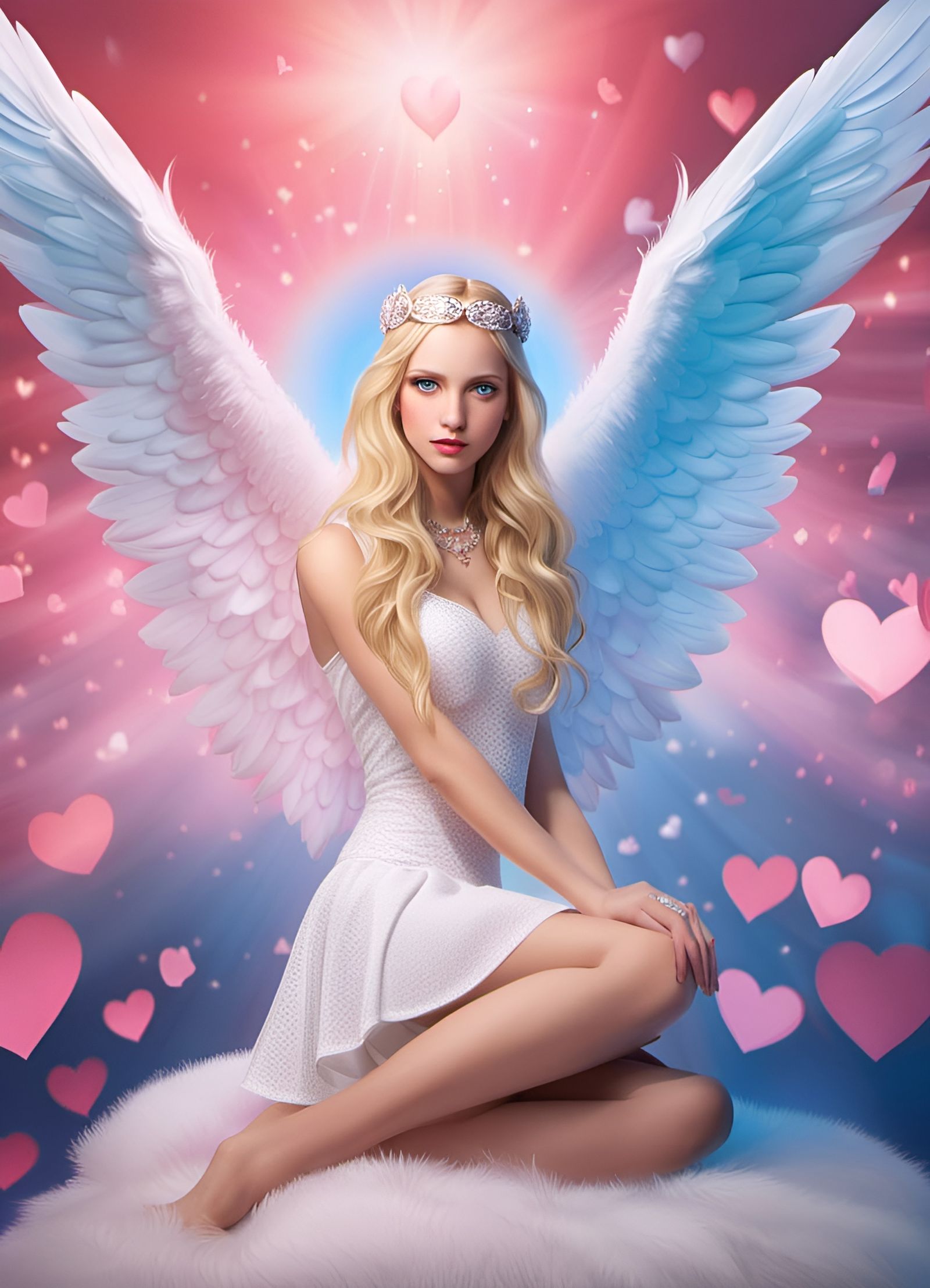 Beautiful Blonde Angel with Blue Eyes, Photorealistic