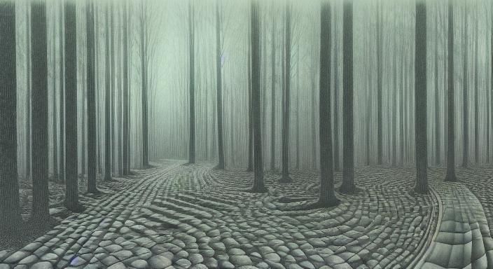 Warped Forest Road in Etching Style